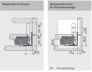 blum LEGRABOX pure  Zarge N=66,3mm,  NL=450 mm, terraschwarz matt