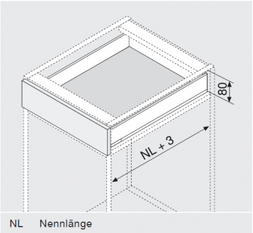 Schubkasten-Bausatz, Legrabox, Zargenhöhe 66 mm, Systemhöhe N, mit Korpusschiene 40kg Blumotion