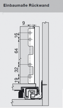 LEGRABOX Holzrückwandhalter, Höhe C=189 mm, polarsilber ZB7C000S