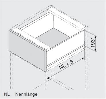 Schubkasten-Bausatz, Legrabox, Zargenhöhe 176 mm, Systemhöhe C, mit Korpusschiene 40/70 kg für Tip-On-Blumotion