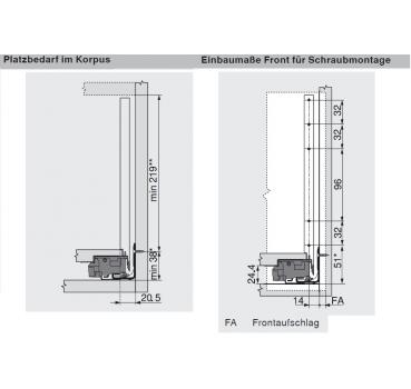 blum LEGRABOX pure Zarge F=239,9mm, NL=600 mm, oriongrau matt 770F6002S