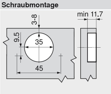 CLIP top BLUMOTION Weitwinkelscharnier für 0-Einsprung 155°, Eckanschlag, Topf: Schrauben, 71B7550