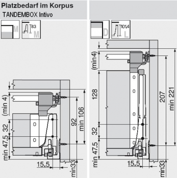 TANDEMBOX Seitenstabilisierung - nach oben gebaut, NL=550mm, Vollauszug, Schubkasten/Frontauszug ZST.550BA