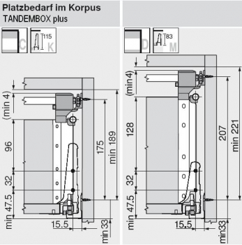 TANDEMBOX Seitenstabilisierung - nach oben gebaut, NL=600mm, Vollauszug, Schubkasten/Frontauszug ZST.600BA