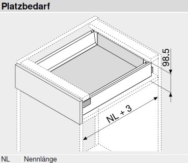 Frontauszug Schubkasten-Bausatz, Tandembox Antaro, Zargenhöhe 83 mm, Systemhöhe M, mit Korpusschiene 30/65 kg Blumotion