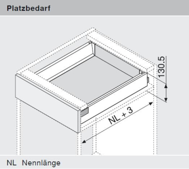 TANDEMBOX antaro Zarge K=115mm, NL=650mm, seidenweiß 378K6502SA