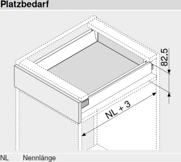 Frontauszug Schubkasten-Bausatz, Tandembox Antaro, Zargenhöhe 68 mm, Systemhöhe N, mit Korpusschiene 30kg für Tip-On-Blumotion