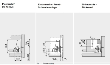 Frontauszug Schubkasten-Bausatz, Tandembox Antaro, Zargenhöhe 68 mm, Systemhöhe N, mit Korpusschiene 30kg für Tip-On-Blumotion