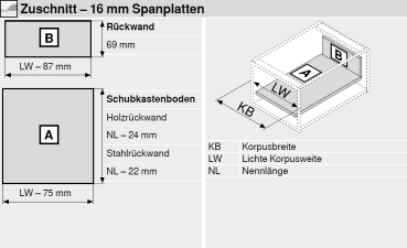 Frontauszug Schubkasten-Bausatz, Tandembox Antaro, Zargenhöhe 68 mm, Systemhöhe N, mit Korpusschiene 30kg für Tip-On-Blumotion