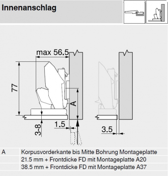 CLIP top Blumotion CRISTALLO-Scharnier, 110°, gerade, mit Feder, 71B4500C