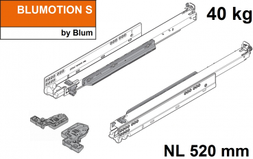 MOVENTO mit BLUMOTION S, Vollauszug für Holzschubkasten, 40 kg, NL=520mm, mit Kupplungen, für TIP-ON-Blumotion, 760H5200S