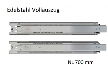 Edelstahl Kugelvollauszug Teleskopauszug bis 50 kg, 31 kg bei 700mm