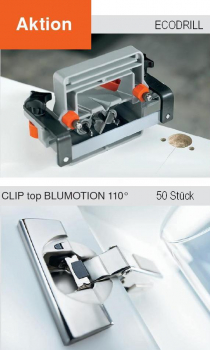 Aktion: ECODRILL plus 50 Stck CLIP top blumotion 110°-Scharniere mit INSERTA