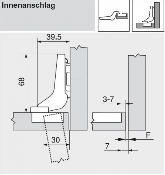 CLIP top BLUMOTION Standardscharnier 110°, hochgekröpft, mit Feder, Topf: INSERTA