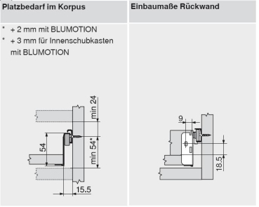 blum METABOX Stahlzarge N = 54 mm, Teilauszug, 25 kg, NL=270 mm, Schraubversion