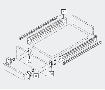 Frontbefestigung, links/rechts, Schraubversion, für blum METABOX Höhe N = 54 mm