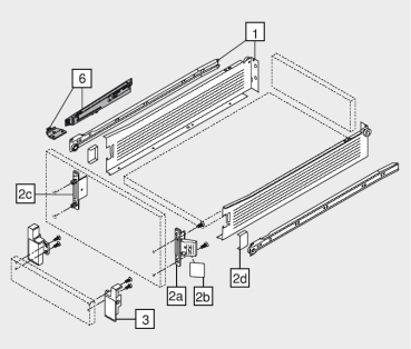 Standard-Frontbefestigung, links/rechts, Schraubversion für blum METABOX M/K/H