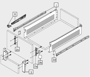 Frontbefestigung links/rechts für Innenschubkasten für blum METABOX Höhe K = 118 mm