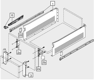 blum METABOX Stahlzarge H = 150mm, Teilauszug, 25 kg, NL=350 mm, Schraubversion