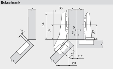 CLIP top BLUMOTION Winkelscharnier 45° I, halbaufschlagend, Topf: Schrauben