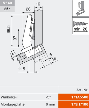 CLIP top BLUMOTION Winkelscharnier +30° III, max. aufschlagend, Topf: Schrauben