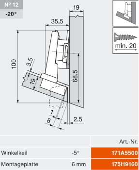 CLIP top BLUMOTION Winkelscharnier -15° III, max. aufschl., Topf: INSERTA