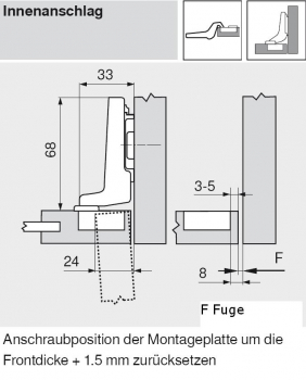 CLIP top Minischarnier 94°, hochgekröpft, mit Feder, Topf: Schrauben