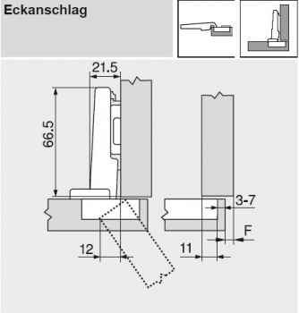 CLIP top Standardscharnier 110°, gerade, mit Feder, Topf: EINPRESSEN