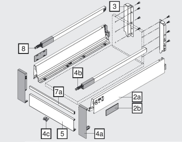 TANDEMBOX antaro Querreling, bis KB=1200mm, zum Ablängen, seidenweiß oder RAL 9006 weißaluminium