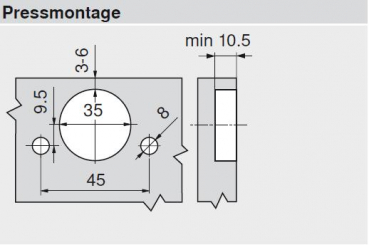 MODUL Standardscharnier 100°, Mittelanschlag, Topf: Einpressen