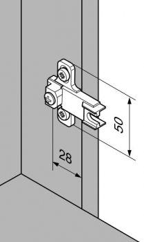 MODUL Montageplatte, kreuz (14/32 mm), 3 mm, Zink, vormontierte Systemschrauben, HV: Langloch