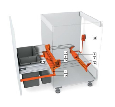 SERVO-DRIVE uno  Spezial-Rückwand-Set hängende Mülllösung, für Seitenwandstärke 15/16mm