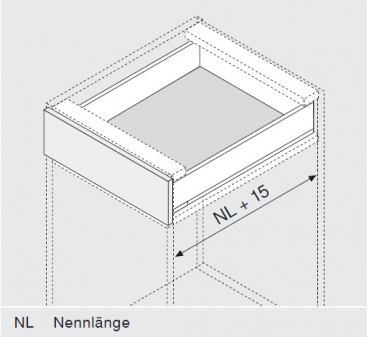 LEGRABOX Seitenstabilisierung, NL= 250-400 mm, KB=1400 mm, Vollauszug, zum Ablängen