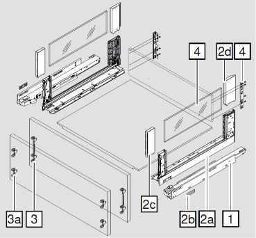 LEGRABOX free Set Glaseinschubelement - seitlich li/re, Höhe 138mm, NL=350-650mm, Klarglas