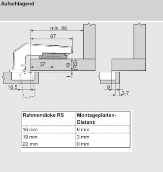 CLIP top BLUMOTION Stollenscharnier 95° aufschlagend mit Feder