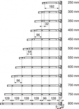 Rollschubführung Teilauszug, 25 kg, NL=250 mm