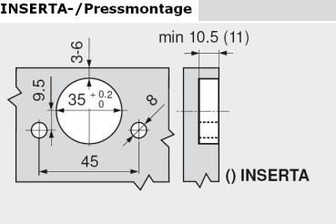 CLIP top Standardscharnier 100°, hochgekröpft, mit Feder, Topf: INSERTA