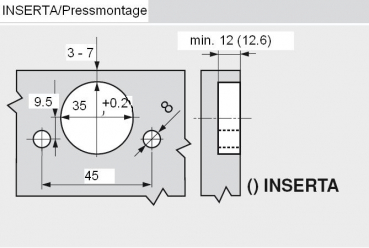 CLIP top Profiltürscharnier 95°, 9,5mm gekröpft, mit Feder, Topf: INSERTA