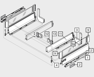 TANDEMBOX intivo/antaro Spülenzarge, Höhe M=83 mm, seidenweiß, NL=450-650mm, li/re