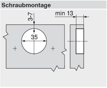 CLIP top Standardscharnier 110°, gekröpft, mit Feder, Topf, Schrauben