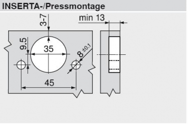 CLIP top Standardscharnier 110°, gekröpft, ohne Feder, Topf: INSERTA