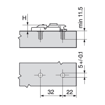 CLIP Montageplatte, gerade (22/32 mm), 0 mm, Zink, EXPANDO, HV: Exzenter