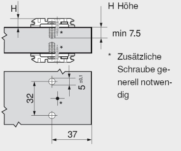 CLIP Montageplatte, 3 mm, Stahl, EXPANDO, HV: Exzenter, für Mittelanschlag