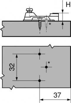 MODUL Montageplatte, kreuz, 3 mm, Stahl, Spax-Schrauben, HV: Langloch