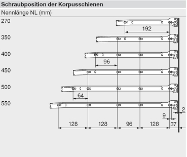 blum METABOX Stahlzarge M = 86 mm, Teilauszug, 25 kg, NL=350 mm, Schraubversion