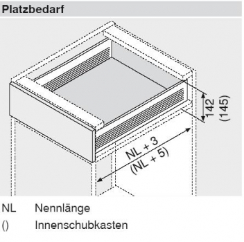 blum METABOX Stahlzarge K = 118 mm, Teilauszug, 25 kg, NL=450 mm, Schraubversion