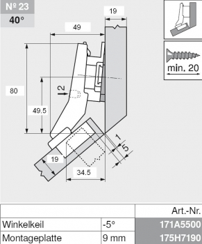 CLIP top BLUMOTION Winkelscharnier 45° I, halbaufschlagend, Topf: INSERTA