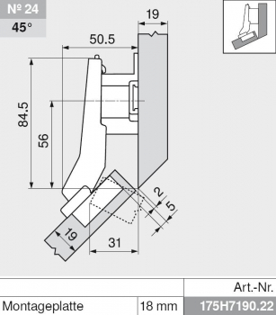 CLIP top BLUMOTION Winkelscharnier 45° II, aufschlagend, Topf: INSERTA