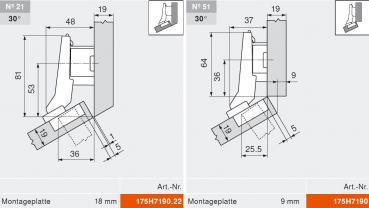 CLIP top BLUMOTION Winkelscharnier +30° II, aufschlagend, Topf: Schrauben