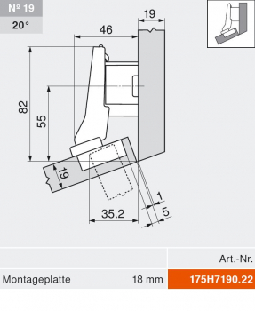 CLIP top BLUMOTION Winkelscharnier 20° II, aufschlagend, Topf: INSERTA